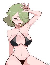 akisas99 armpits big_breasts bikini green_hair original short_hair tongue_out wasabi_(character)