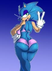 ass_focus bra from_behind genderswap_(mtf) panties peace_sign rule_63 sega sonic_(series) sonic_the_hedgehog sonic_the_hedgehog_(series) susknuckles