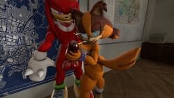 3d 3d_(artwork) female holding_penis knuckles_the_echidna large_penis looking_at_partner looking_at_viewer male nude_male sega sfm sonic_(series) sonic_the_hedgehog_(series) sticks_the_badger sticks_the_jungle_badger sticks_the_tejon susknuckles veiny_penis