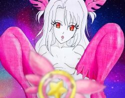 1girls albino blonde_hair breasts color colored digital_art fate/kaleid_liner_prisma_illya fate/stay_night fate_(series) female female_only illyasviel_von_einzbern milkyway8969 night nude nude_female pink_socks small_breasts solo spread_legs traditional_art