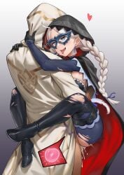 1boy 1girls absurdres ahoge alternate_costume black_footwear black_gloves blue_eyes blue_ribbon bodysuit boots braid breasts cape cloak clothed_sex commission commissioner_upload couple crystal_earrings cum cum_inside earrings eye_mask feathers female fertilization fire_emblem fire_emblem_fates fire_emblem_heroes gloves hair_ribbon happy_sex heart heart-shaped_pupils high_heel_boots high_heels highres hood hood_up hooded_cape hooded_cloak impregnation jewelry kiran_(fire_emblem) kiran_(fire_emblem)_(male) kiran_(male)_(fire_emblem) leglock long_hair low_twin_braids male medium_breasts nina_(fire_emblem) nina_(thief)_(fire_emblem) nintendo non-web_source official_alternate_costume open_mouth ovum ovum_with_heart parted_bangs ribbon saliva sex sperm sperm_cell sperm_meets_ovum straight symbol-shaped_pupils teeth thigh_boots tongue tongue_out torn_bodysuit torn_clothes turtleneck twin_braids two-tone_cape upper_teeth_only zero_a