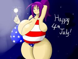 1girls 4th_of_july akua_(igphhangout) american_flag american_flag_bikini armpits female female_only gigantic_breasts igphhangout purple_hair