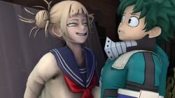 3d blush deku female grin grinning grinning_at_partner himiko_toga izuku_midoriya my_hero_academia sfm susknuckles