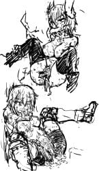 ayasha_(dutchko) bike_shorts breasts cum cum_in_pussy cum_inside cumshot dutchko escape_from_tarkov penis rape rough_sketch short_hair thighhighs torn_bike_shorts vesna_(dutchko)