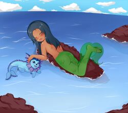 2kaze ass happy mermaid mermaid_tail mi'ara mi’ara original petting pokemon smiling vaporeon water