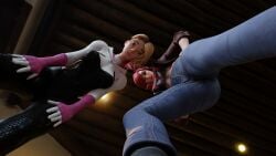 2girls 3d big_ass big_boobs blonde_female blonde_hair blue_eyes bodysuit clothed clothed_female female female_only fortnite green_eyes gwen_stacy hobbyr34 hoodie jeans looking_at_viewer looking_down looking_down_at_viewer looking_from_below marvel mary_jane_watson mary_jane_watson_(fortnite) peter_parker point_of_view pov red_hair shirt smirk smirking_at_viewer spider-gwen spider-man spider-man_(series) stepped_on stepping stepping_on_chest suit