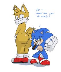 anthro big_ass boots canid canine cigar cigar_in_mouth exposed_torso femboy footwear fox gloves grabbing grabbing_ass grabbing_from_behind handwear hedgehog hypocrite looking_at_viewer miles_prower movie_sonic ok_sign paramount_pictures sega sonic_(series) sonic_the_hedgehog sonic_the_hedgehog_(film) sonic_the_hedgehog_(series) sonic_the_hedgehog_2_(film) susknuckles tails tails_the_fox talking_to_viewer