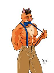 bara bara_tits barazoku drawfee_(copyright) drawtectives feline felix_(drawtectives) furry male male_only muscles muscular muscular_anthro muscular_male solo solo_male vagrantmidget