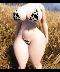 1girls 3d big_breasts bikini chubby cow_print curvy hi_res high_resolution highres huge_breasts huge_thighs kiptisin self_upload skyrim solo the_elder_scrolls