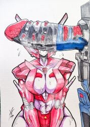 1boy 1girls big_penis elita_one female female_focus huge_cock optimus_prime penis_on_face robot robot_girl transformers transformers_siege ventis2099_(artist)