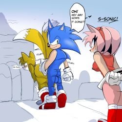 1girls 2boys amy_rose balls balls_deep bent_over boots casual clapping_buttocks clapping_cheeks cuck cuckquean english_text exposed_torso female_watching footwear full_body gay gay_sex gloves handwear jealous jealous_female jealous_look male netorare penis_in_ass reverse_netorare sega sex_from_behind sonic_(series) sonic_the_hedgehog sonic_the_hedgehog_(series) standing susknuckles tagme tails tails_the_fox text yaoi