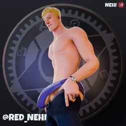 agent_jones big_ass big_butt big_penis blonde_hair bulge clothed clothes dominant domination fortnite fortnite:_battle_royale gay jonesy_(fortnite) male male/male male_only meme pants red_nehi smile tight_pants tight_pants_(meme) trend unclothing