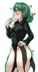 1girls ass big_ass big_butt female female_only flat_chest flat_n_thick frederickjdraws green_eyes green_hair one-punch_man shortstack solo stare tatsumaki thick_ass thick_thighs thighs white_background wide_hips