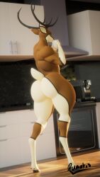 3d 3d_(artwork) big_ass bubble_butt coffee_machine deer drinking fat_ass horns huge_ass kitchen male male_only mug oven rumakis tagme tail thick_thighs wide_hips