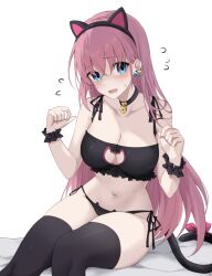 big_breasts bocchi_the_rock! bra cat_ears catgirl cleavage feintheart721 gotou_hitori leggings pink_hair