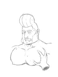 1boy 2023 bara big_chest big_pecs blush_lines brawl_stars bull_(brawl_stars) chest digital_art digital_drawing_(artwork) digital_media_(artwork) human human_only male male_focus male_only man_boobs manboobs monochrome mudkpnartist nipples nude pecs piercing sketch solo solo_focus solo_male supercell sweat sweatdrop sweating uncolored unfinished wip