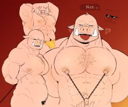 anthro bara barazoku big_pecs chest_hair curt809 furry male male_only minecraft muscles muscular nipple_chain nude one_eye_closed pig piglin porcine solo solo_male suina sus_(pig) tongue_out tusks