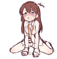 1futa all_fours balls better_version_at_source bottomless breasts brown_hair button_down_shirt clothed clothing color cum ejaculation erection futa_only futanari hands-free handsfree_ejaculation hod_(lobotomy_corporation) human kneeling library_of_ruina light-skinned_futanari light_skin lobotomy_corporation long_hair orgasm partially_clothed penis pixiv_sample project_moon sketch solo tkh6