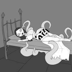 1girls bed big_lips black_hair cleavage closed_eyes dixieduckart female large_breasts light-skinned_female light_skin long_hair lying makeup monochrome painted_nails sally_(the_nightmare_before_christmas) scar simple_background sleeping solo stitches straight_hair tentacle the_nightmare_before_christmas wasp_waist wide_hips