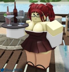 1girls 3d bluerr34 breasts cleavage dress female gloves lilly_(blue) maid original_character roblox robloxian self_upload serving_tray stockings tagme twitter_username