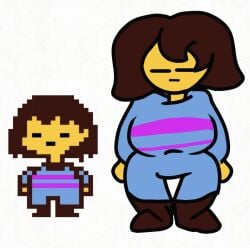 1girls 2d big_breasts breasts brown_hair color female female_only frisk human human_female human_only laitgod mob_face reference_image shortstack solo tagme undertale undertale_(series) white_background yellow_skin