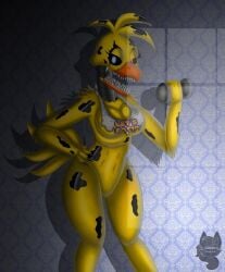 amanddica animatronic avian bib dumbbell five_nights_at_freddy's five_nights_at_freddy's_4 fnaf nightmare_chica_(fnaf) sharp_teeth