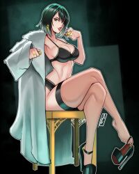 1girls big_breasts bizarrelellow bra breasts chair cleavage coat dark_green_hair ear_piercing earrings female female_only footwear fubuki_(one-punch_man) green_hair hair handwear heels high_heels lace lace-trimmed_bra lace-trimmed_panties lace_trim legwear lelloohwell lips lipstick nail_polish nails one-punch_man panties platform_heels ring short_hair solo solo_female thick_lips thick_thighs thighhighs thighs