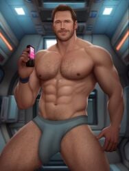 1boy actor big_bulge bulge caucasian caucasian_male celebrity chris_pratt drawnpr0n guardians_of_the_galaxy hairy huge_bulge in_character male male_only marvel marvel_cinematic_universe muscles muscular muscular_male peter_quill shirtless_male solo solo_male starlord