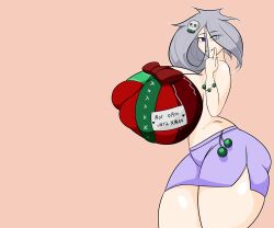 big_breasts breast_expansion gift_wrapped happy huge_breasts looking_at_viewer menda_(mr.coco) mr.coco