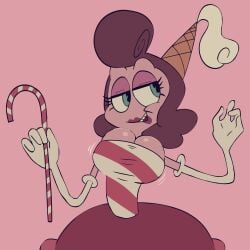 1girls baroness_von_bon_bon big_breasts brown_hair clothed clothing cuphead_(game) dress female female_focus female_only green_eyes monamania pink_skin the_cuphead_show voluptuous voluptuous_female