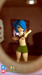 3d blue_eyes breasts clothing ed_edd_n_eddy female kanker_sisters logo_parody marie_kanker nipples no_penetration no_sex selfie solo solo_female spagenfett tagme text