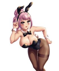 1girls alternate_costume alternate_hairstyle armpits bangs bare_shoulders breasts bunny_ears bunny_girl bunnysuit cleavage collarbone detached_collar female female_only fire_emblem fire_emblem:_three_houses fire_emblem_warriors:_three_hopes hilda_valentine_goneril large_breasts leaning_forward legs leonart leotard light-skinned_female light_skin lipstick nintendo official_alternate_hairstyle pantyhose pink_eyes pink_hair ponytail red_lips red_lipstick short_hair shoulders smile solo thick_thighs thighs v wide_hips