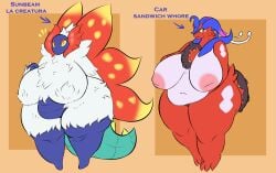 2girls ancient_pokemon big_breasts breasts female koraidon multiple_girls paradox_pokemon plantedpot pokémon_(species) pokemon pokemon_sv slither_wing tagme thick_thighs wide_hips