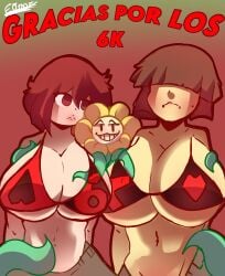 1boy 2023 2girls big_breasts bikini bra brown_hair chara eosftwit flowey_the_flower fondling fondling_breast frisk spanish_text tagme tentacle twitter undertale undertale_(series) vines