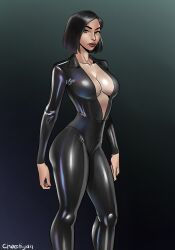 black_hair cheetiyan cleavage female_only green_eyes latex valorant viper_(valorant)