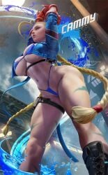 1girls alternate_version_available big_ass big_breasts bikini blonde_hair boots cammy_stretch cammy_white capcom curvaceous female female_only hands_above_head hartman_hips hips hourglass_figure jacket large_breasts leaning_forward long_hair sakimichan skindentation solo street_fighter street_fighter_6 stretching text thick thick_thighs thighs thunder_thighs thunderthighs twin_braids wide_hips