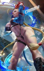 1girls alternate_version_available big_ass big_breasts bikini blonde_hair boots cammy_stretch cammy_white capcom curvaceous female female_only hands_above_head hartman_hips hips hourglass_figure jacket large_breasts leaning_forward long_hair sakimichan skindentation solo street_fighter street_fighter_6 stretching text thick thick_thighs thighs thunder_thighs thunderthighs twin_braids wide_hips