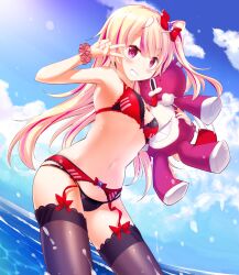 1girls ashley_taylor beach bikini blonde_hair chale chauke curvaceous curvy curvy_female curvy_figure long_hair magia_record:_mahou_shoujo_madoka_magica_gaiden mahou_shoujo_madoka_magica plushie puella_magi_madoka_magica sea solo solo_female solo_focus swimsuit teddy_bear voluptuous voluptuous_female young