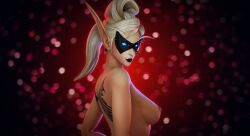 1girls 3d blizzard_entertainment blonde_hair blue_eyes high_elf lidcarter light-skinned_female light_skin nipple_piercing nipple_rings solo tattoo warcraft world_of_warcraft