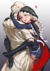 1boy 1girls absurdres ahe_gao ahoge alternate_costume black_footwear black_gloves blue_eyes blue_ribbon bodysuit boots braid breasts cape carrying carrying_partner cloak clothed_sex commission commissioner_upload couple crystal_earrings cum cum_inside earrings feathers female fire_emblem fire_emblem_fates fire_emblem_heroes gloves hair_ribbon happy_sex heart heart-shaped_pupils high_heel_boots high_heels highres holding_partner hood hood_up hooded_cape hooded_cloak jewelry kiran_(fire_emblem) kiran_(fire_emblem)_(male) kiran_(male)_(fire_emblem) leglock long_hair low_twin_braids male medium_breasts nina_(fire_emblem) nina_(thief)_(fire_emblem) nintendo non-web_source official_alternate_costume open_mouth parted_bangs ribbon saliva sex stand_and_carry_position straight symbol-shaped_pupils teeth thigh_boots tongue tongue_out torn_bodysuit torn_clothes turtleneck twin_braids two-tone_cape upper_teeth_only white_hair zero_a