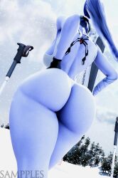 1girls 3d alternate_version_at_source alternate_version_available amelie_lacroix ass big_ass big_breasts blizzard_entertainment breasts cold female female_only leotard long_hair overwatch purple_body purple_hair purple_skin sampples snow snowboard snowing solo solo_female standing thick_thighs tight_clothing wide_hips widowmaker winter yellow_eyes