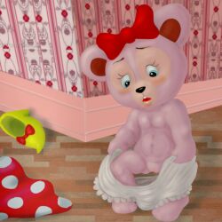 bear belly_button cub disney duffy_and_friends getting_dressed looking_down mousetache naked naked_female open_mouth pink_body pink_fur pussy putting_clothes_on putting_on_clothes shelliemay small_breasts stomach ursid vagina