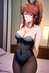 ai_generated aizawa_akemi bunny_ears bunnysuit latex mature_female milf ponytail red_eyes red_hair stable_diffusion tagme thanatosai tomo-chan_wa_onna_no_ko