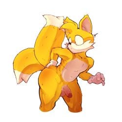 1boy anthro ass balls big_ass big_butt butt femboy fur furry furry_only lewd_potato looking_back male male_only miles_prower penis sega solo sonic_(series) sonic_the_hedgehog_(series) tail tails twink