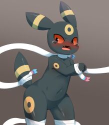 2022 ambiguous_gender blush bondage eeveelution featureless_crotch feral feral_only generation_2_pokemon generation_6_pokemon grey_body grey_fur navel oerba_yun_fang pokémon_(species) pokemon pokemon_(species) pokemon_gsc pokemon_xy red_eyes red_sclera simple_background sum sylveon tears tongue umbreon