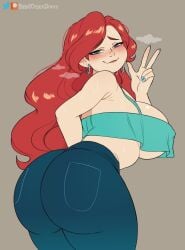 1girls 2020s 2023 big_ass big_breasts big_hair big_thighs blue_eyes blue_nails blush blushing bubble_ass busty butt chelsea_(ruby_gillman) clothing crop_top_overhang dreamworks fat_ass female female_focus female_only hoop_earrings hourglass_figure huge_ass huge_breasts human jeans jpeg long_hair looking_at_viewer looking_back looking_over_shoulder nail_polish narrow_waist pawg rear_view red_hair redhead ruby_gillman,_teenage_kraken showing_off showing_off_ass slim_waist small_waist solo standing suavicreamdraws sweat sweating sweating_profusely tagme thick_ass thick_thighs tight_jeans underboob v_sign victory_sign