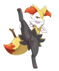 1girls 2021 anthro anthro_only braixen canine ear_tuft featureless_crotch female female_only fluffy_tail fox fox_girl fox_tail generation_6_pokemon grey_fur multicolored_body multicolored_fur orange_eyes orange_fur paws pokémon_(species) pokemon pokemon_(species) pokemon_xy simple_background stretching sum white_fur yellow_fur