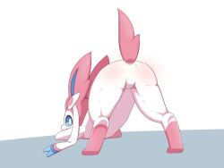 ambiguous_gender ass bent_over blue_sclera butt eeveelution featureless_crotch feral feral_only generation_6_pokemon jack-o_pose looking_at_viewer multicolored_fur pink_fur pokémon_(species) pokemon pokemon_(species) pokemon_xy presenting_hindquarters rear_view simple_background sum sylveon white_body white_fur zoophilia