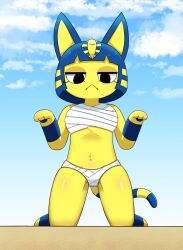 2021 :< animal_crossing ankha ankha_(animal_crossing) anthro belly_tuft black_hair blue_hair breasts chest_tuft felid feline felis female female_only fur furry furry_only nintendo pawpads paws small_breasts solo sum tail yellow_fur