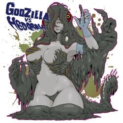 breasts edit edited godzilla_(series) hedorah hips large_breasts monster_girl simple_background text thick_thighs thighs white_hair yellow_eyes